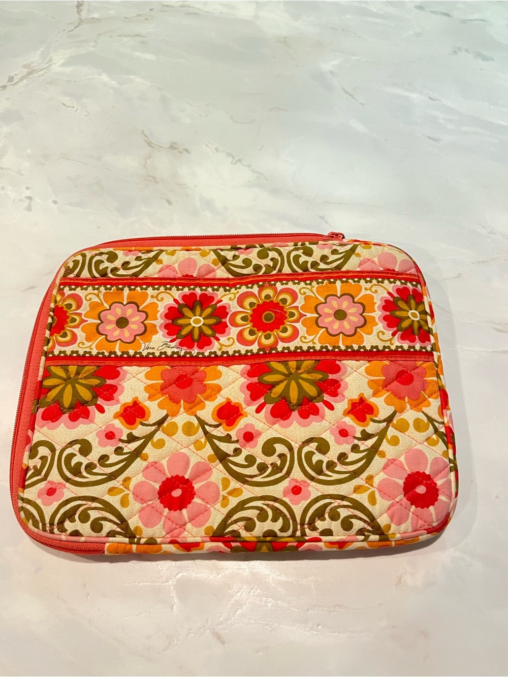 Floral Quilted IPad Pouch - Pink & Orange